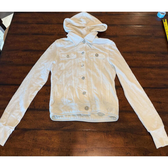 TWISTED HEART White Button Up Crystal Embellished  Hoodie - Small  (see pics) - Picture 2 of 11